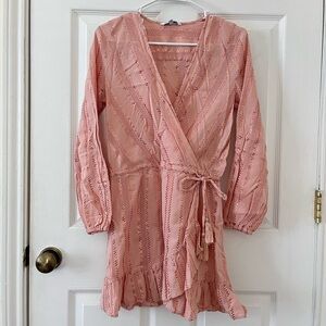 Blue Island Light Pink and Gold Wrap Dress